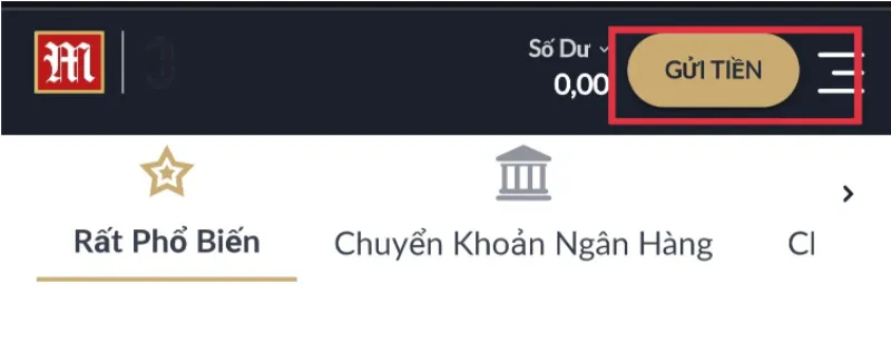 bấm chọn nạp tiền M88